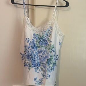 Flora Nikrooz White Floral Lace Trim Satin Cami - Blue Print